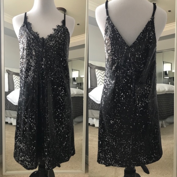 NWT LF BLACK-SILVER SEQUIN CAMISOLE DRESS - S - Picture 3 of 6